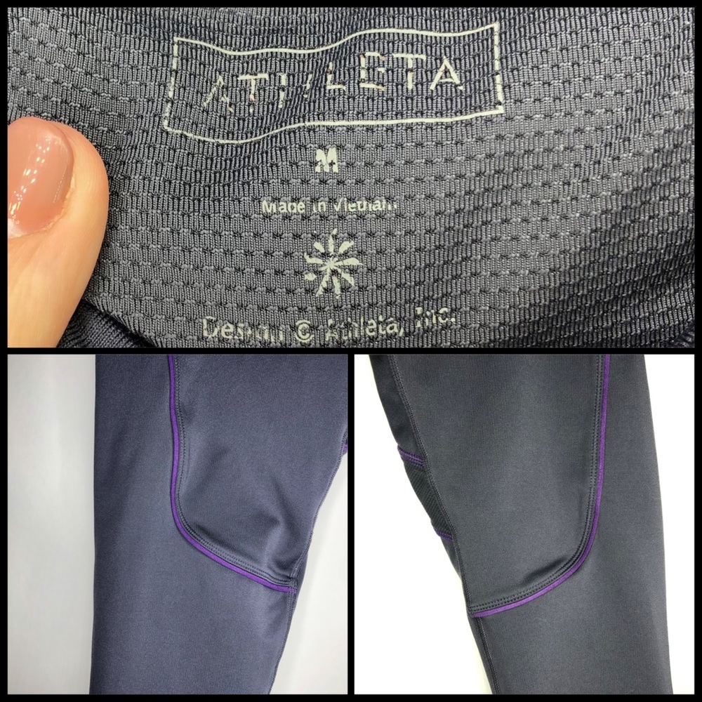 ATHLETA quick step capri leggings gray with purple cord. Front waist oveโฆ - Picture 9 of 11